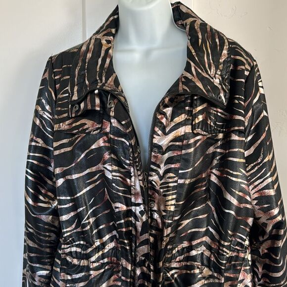 Erin London Women’s Cotton Blend Zebra Print Metallic Front Zip Up & Snap Size L - Picture 10 of 14